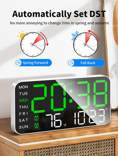 Reloj Digital De Pared Con Calendario Termómetro Y Alarmas