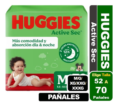 Pañales Huggies Active Sec Maleta Grande Elige Talla