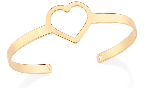 Bracelete Rommanel Banhado Ouro 18k Aro Liso Coração Vazado Comprimento 6.2 cm Cor Dourado