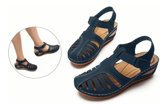 Bingchuan Sandalias Antideslizantes Casuales para Mujer Zapatillas de cuña con Plataforma Chanclas ortopédicas Zapatos de Cuero de PU Zapatos de Mujer Ligeros 