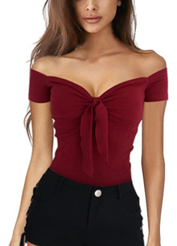 Blusa Escote V Manga Corta Escote En Moño Moderna Sexy Curvy