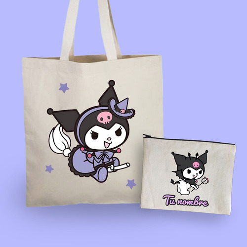 Tote Bag Estuche Kuromi Sanrio Personalizado Con Tu Nombre 