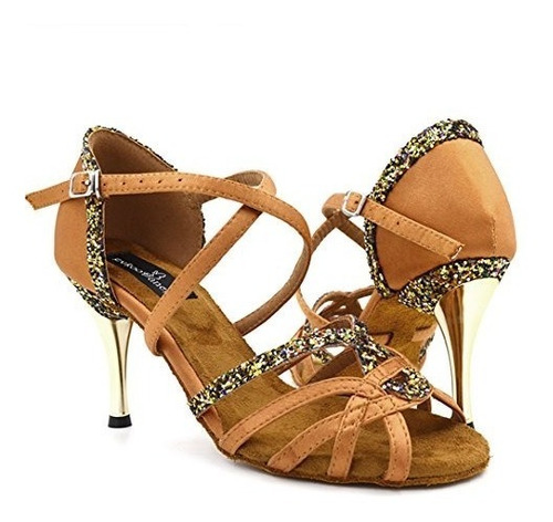 Salsa Latina Zapatos De Baile 8,5 Cm Talon Negro Azul Caqui