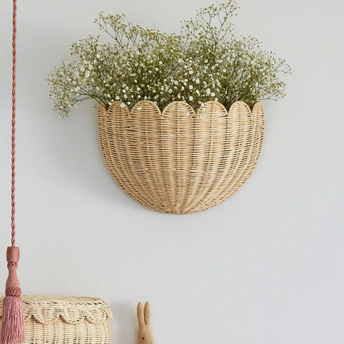 Cesta De Pared Festoneada, Cesta De Mimbre Tejida A Mano.