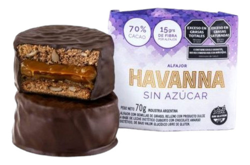 Alfajor Havanna Sin Azucar Libre De Gluten Sin Tacc X 9un