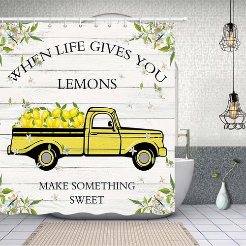 Cortina Ducha Verano Diseño Camion Limon Fruta Tela Rustica