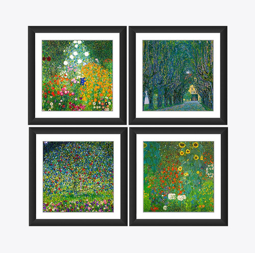 Kit 4 Quadros Gustav Klimt Art Flores Natureza Jardins 50x50