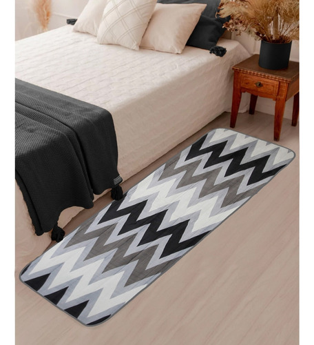 Passadeira Quarto Corredor Antiderrapante 70cm X 2,00m Cor Chevron Preto