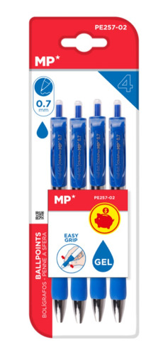 Boligrafo Tinta Gel Punta 0.7mm 4uds Azul Mexicopaper