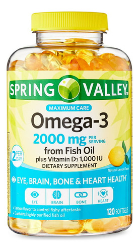 Spring Valley Omega-3 2000mg Plus Vitamina D3 120 Caspulas 