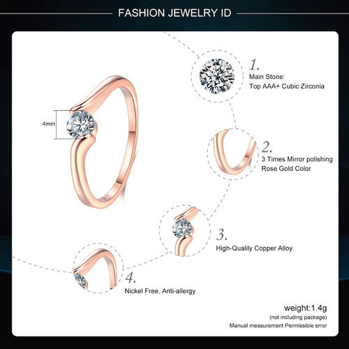 Anillo De Compromiso De Cobre, Con Piedra De Zirconia Cubica