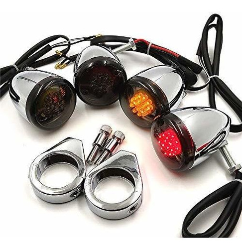 Chrome Motocicleta Turn Señales De Luz Kit Para Harley Bala 