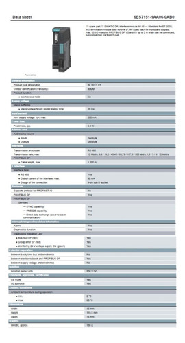 Módulo Interface 6es7 151-1aa06-0ab0 Siemens