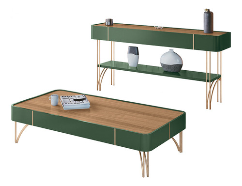 Conjunto Aparador Mesa Rennes Mdp/mdf Verde Pistache/freijó
