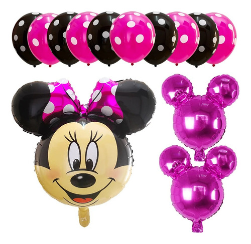 Pack De Globos Cara De 65 Cm Minnie Moño Rosa 13 Pcs