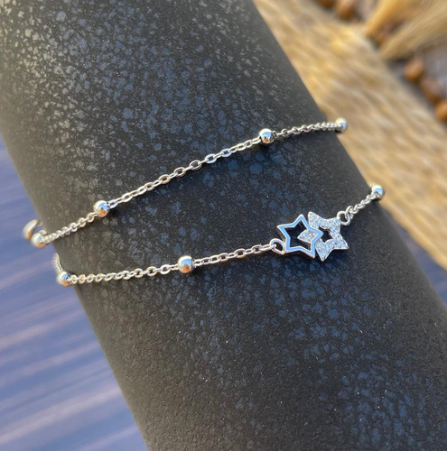 Pulseira Ek Prata Dupla Camada Estrelas 925