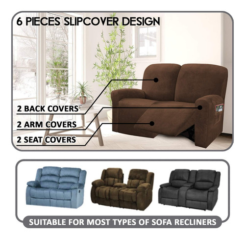Funda De Sofá Reclinable De Terciopelo Elástico 6 Piezas