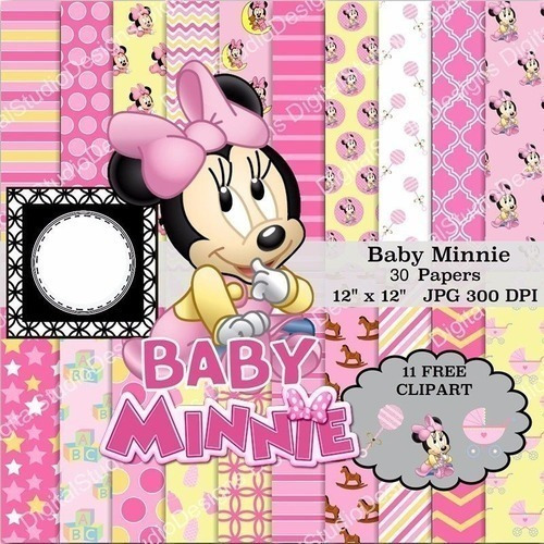 Kit Imprimible  Baby Minnie 11 Clipart - 30 Fondos