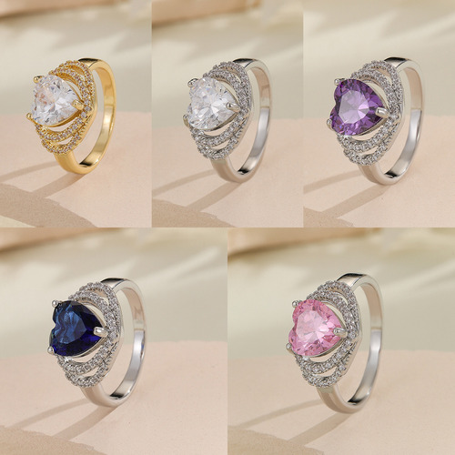 Anillo Corazón Con Zirconia Y Cobre Para San Valentín