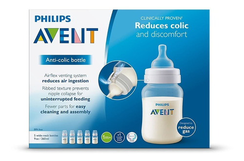 Set 5 Teteros Avent Anticolicos Transparente 9 Oz