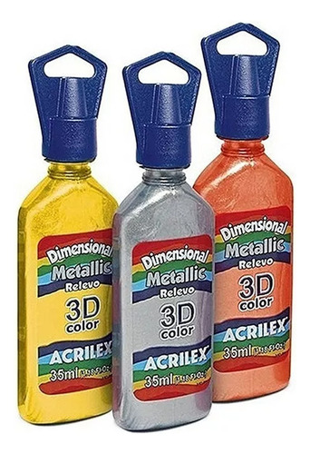 3 Bisnagas Tinta Dimensional 3d Metallic Acrilex 35ml