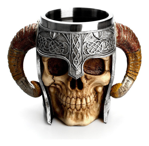 Taza Tazon Mug Calavera Acero Inoxidable 400ml Medieval 