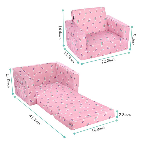 Sofá Infantil Convertible Rosa/arcoíris Asiento Tapizado V