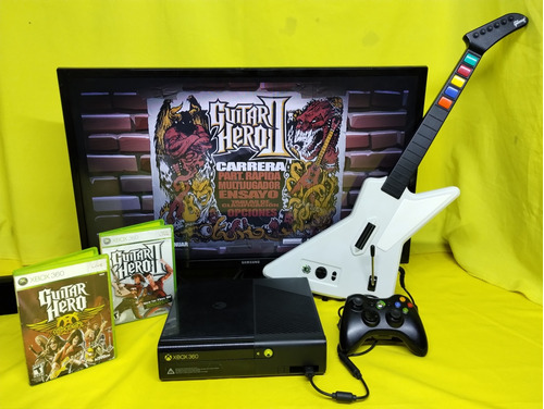 Consola Xbox 360 Con 1 Control, Guitarra Y 1 Juego A Escoger