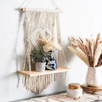 Comprar Estante Colgante De Macramé Boho Con Cuerda Tejida A Mano