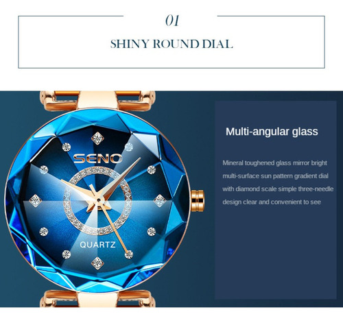 Reloj pulsera Seno S042 con correa de acero inoxidable fondo azul