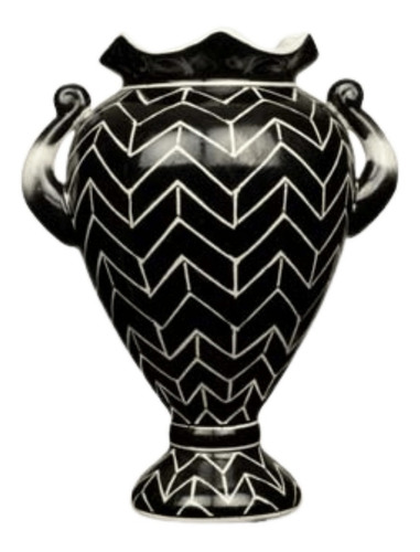 Vaso De Cerâmica Dolomita E Acabamento Glaze Pintura Chevron