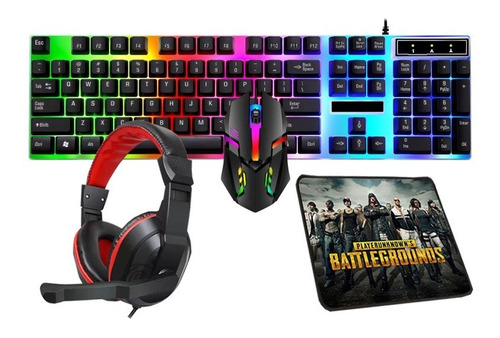 Kit Combo Gamer Teclado Y Mouse Audifono Mouse Pad