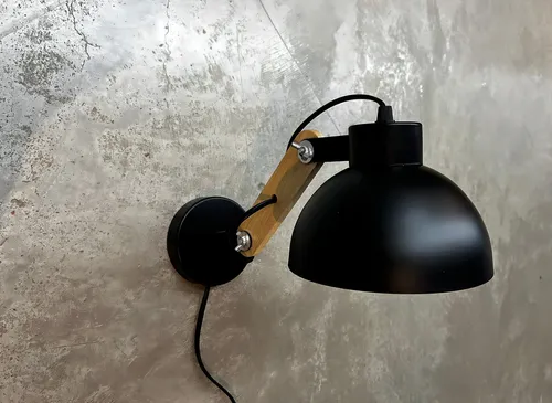 Aplique Spot De Pared Con Madera Estilo Nórdico Estructura Negro