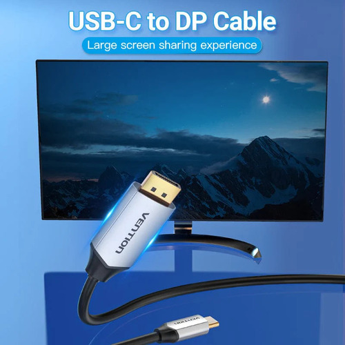 Cabo usb Vention CGZBG preto com entrada USB-C saída DisplayPort
