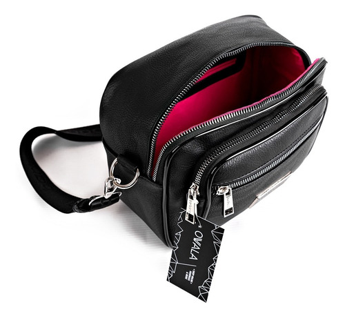 Imagen 2 de 6 de Bandolera Mujer Cuero Sintetico Bolsillos Negra Barbara Bags