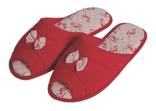 Pantufa Flamingos Malha Algodão E Tecido Plano Matelassê