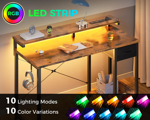 Aodk Escritorio Para Juegos Con Luces Led Y Toma De
