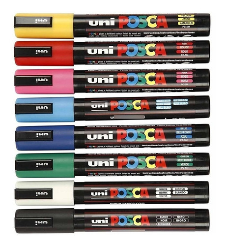 Imagen 2 de 4 de Marcadores Uni Posca Pc-5m Punta Gruesa X8 Colores Blister