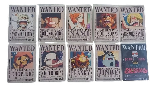 10x Cartel Wanted Mugiwara  One Piece  - Set De Imanes