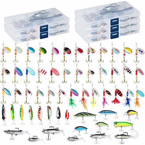 Dr.fish 60 Kit De Señuelos De Pesca Con 5 Cajas De Aparejos