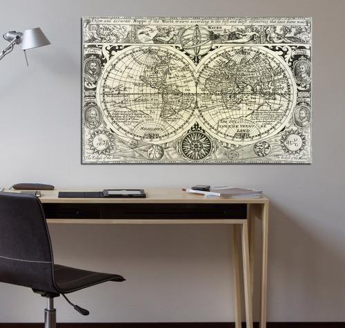 Vinilo Decorativo 60x90cm Mapa Antiguo Vintage Mundo Fuego