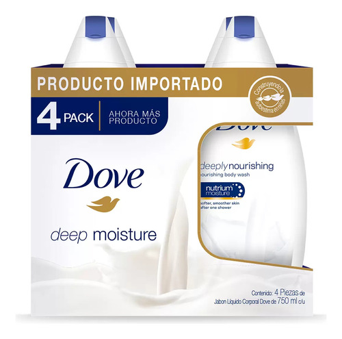 Jabon Corporal Liquido Dove 4 Piezas De 750ml C/u