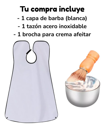 Kit Barba 3pz Capa Recolectora, Brocha, Tazón Metálico Barba