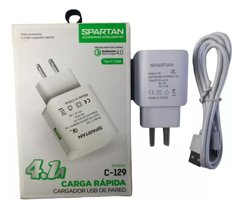 Cargador Celular Carga Rápida Cable Datos Entrada Usb Tipo C