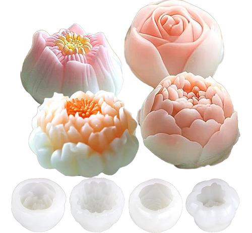4pzs Molde De Resina, Molde Para Velas Silicona Flores 3d