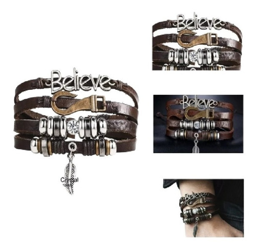 Pulsera Manilla Brazalete De Cuero Believe Para Hombre Mujer