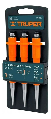 Set Embutidor De Clavos 1 - 1,5 - 2,5 Mm Truper 18064
