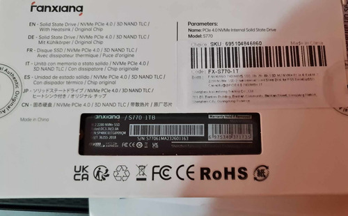 Disco Sólido Ssd Interno Fanxiang S770 + Disipador 1tb Ps5