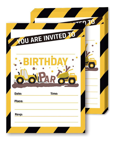 Orange Tractor Road Construction Zone Birthday Party Invitac