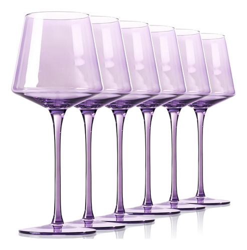 Physkoa Exquisito Juego 6 Copa Vino Morada Soplada Mano Fino